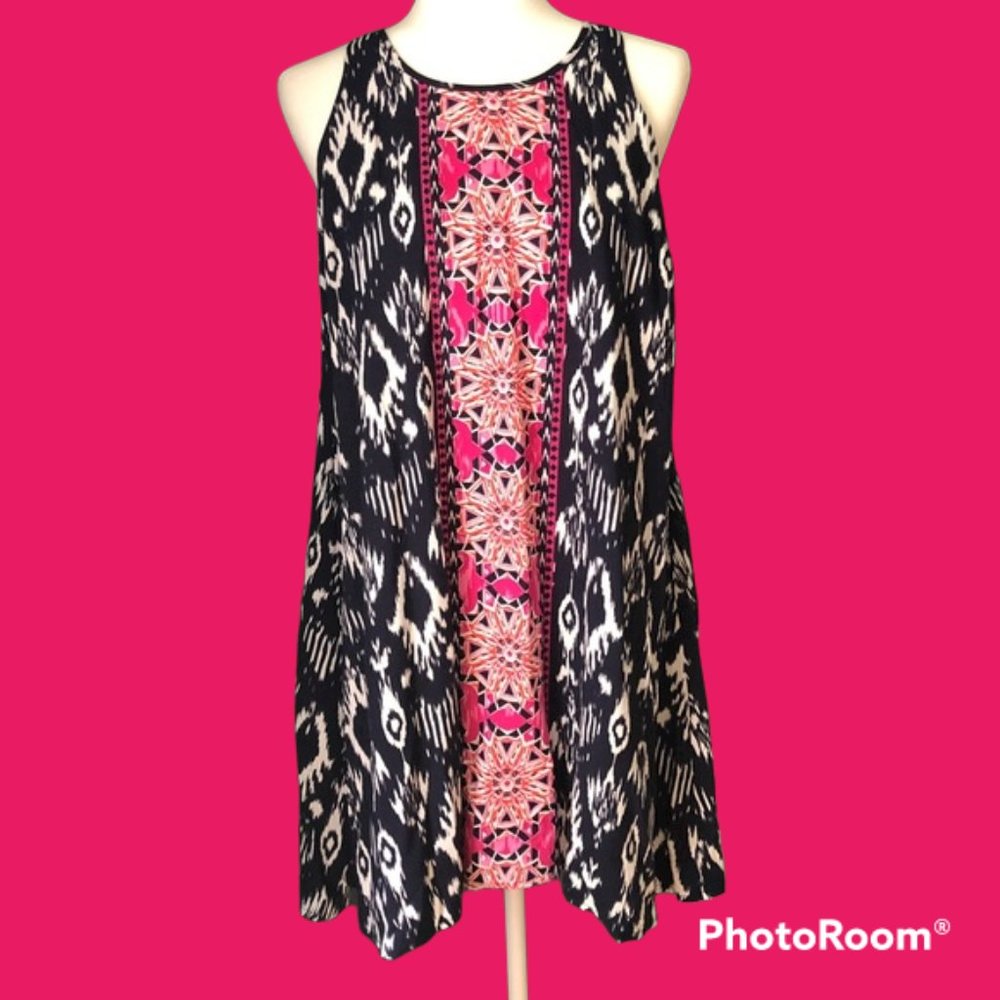 Ruby Road Navy & Pink Flowy Ikat seing Dress NWOT